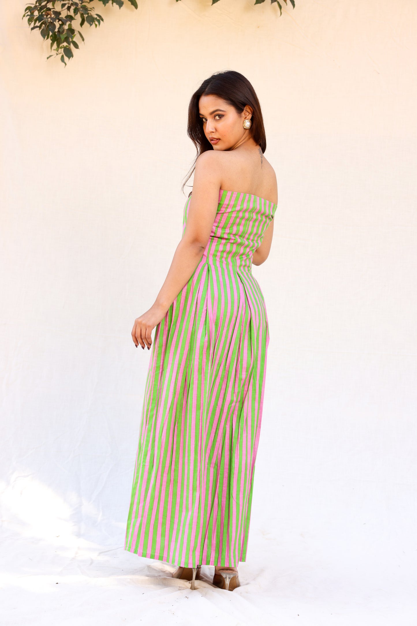 Contrast stripped tube maxi dress