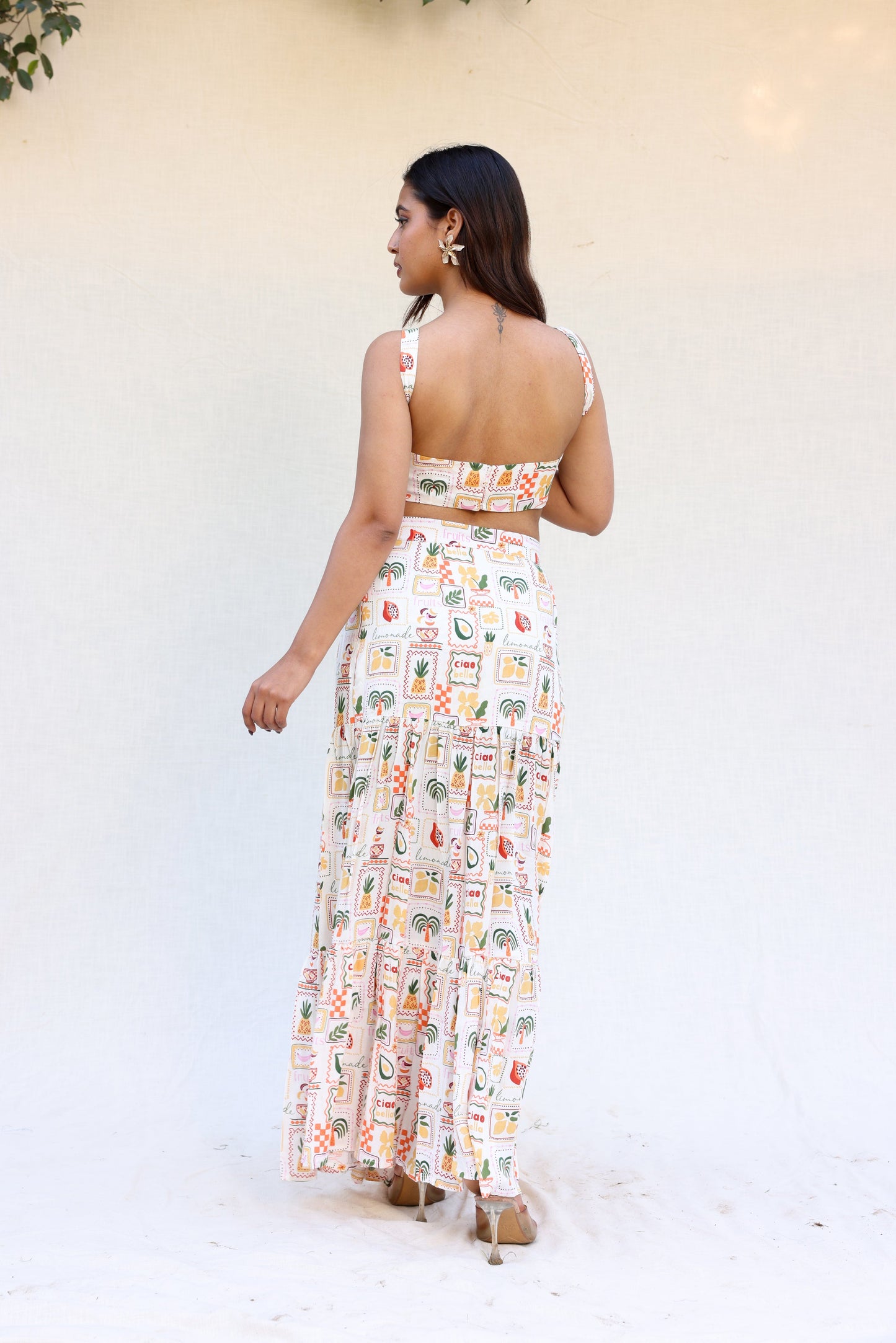 Holiday print skirt with crop top set Moonstruck