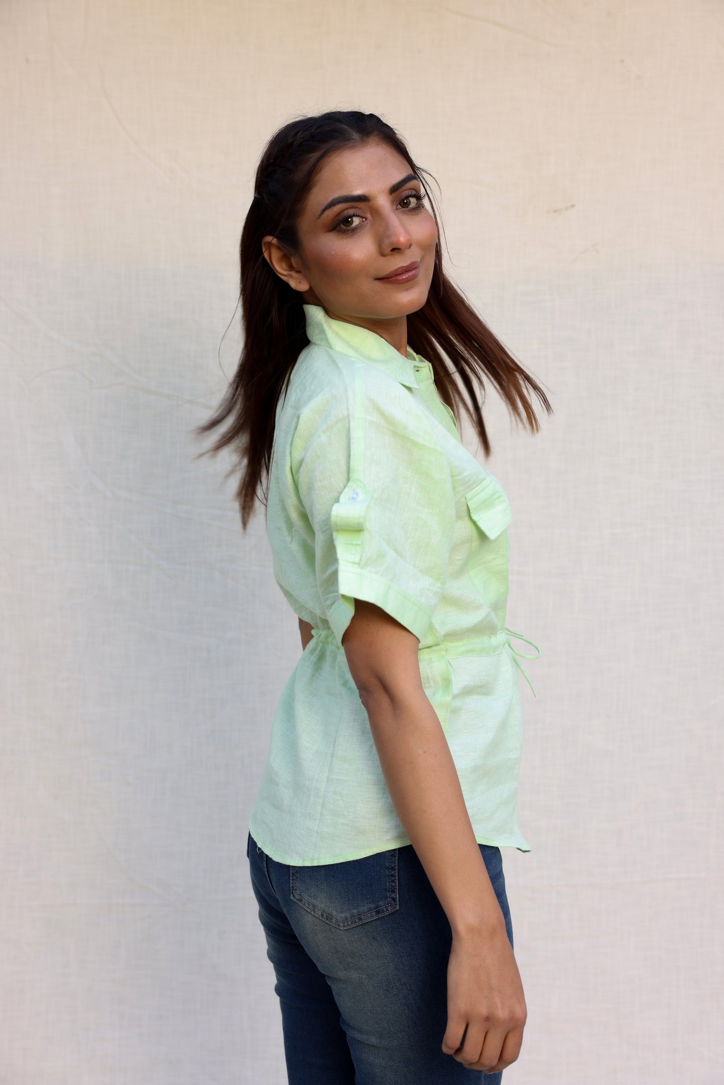 Drawstring half sleeve top