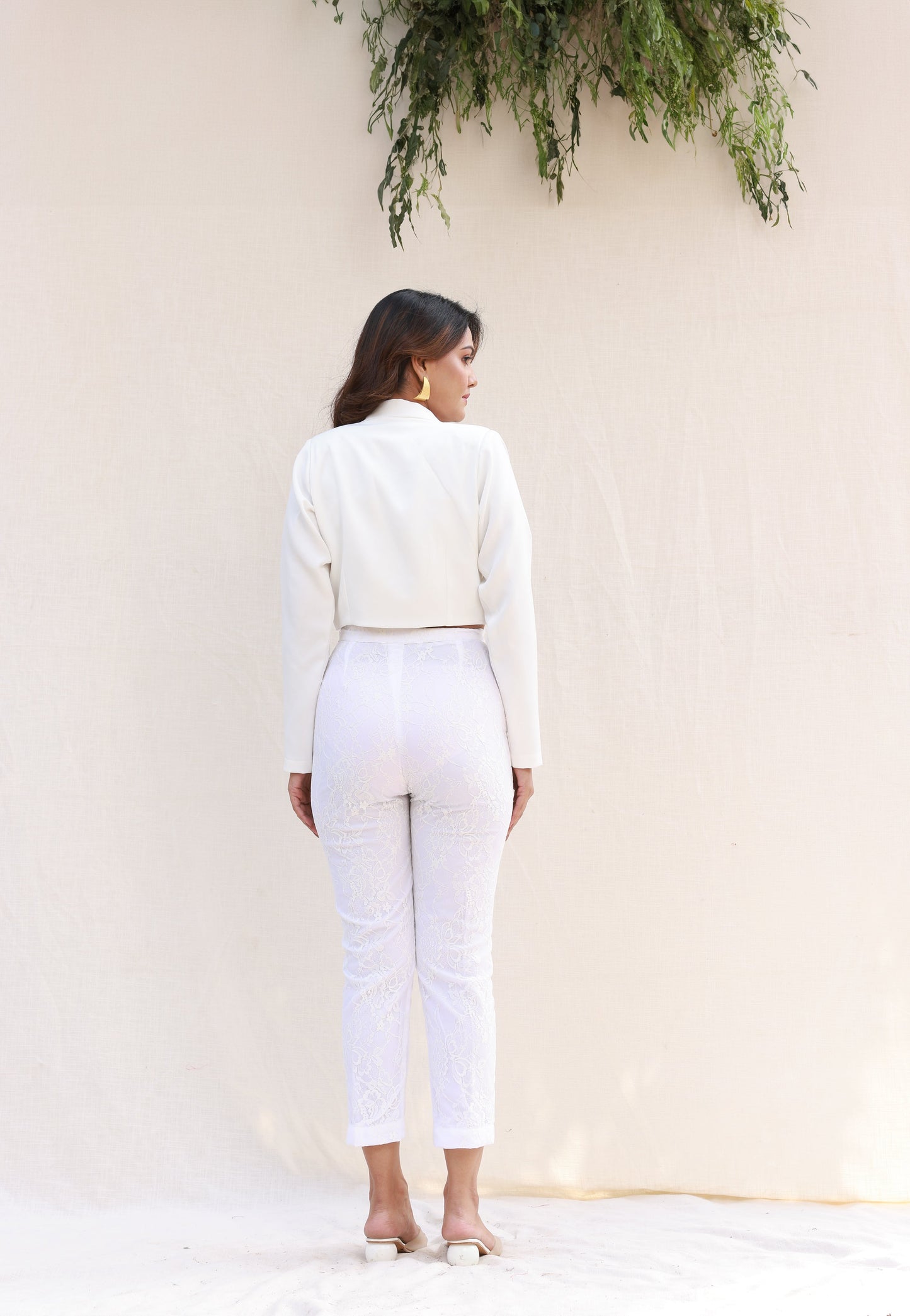 Cropped Blazer with Straight Pants and Bustier Co-Ord Set Moonstruck