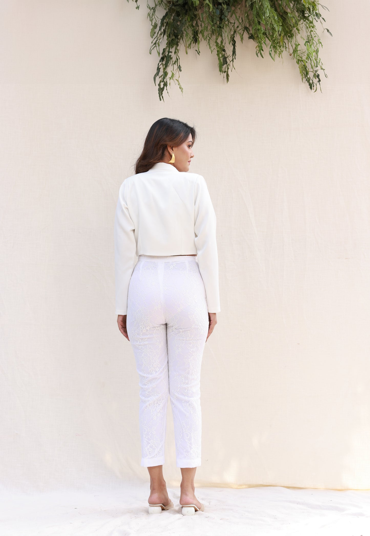 Cropped Blazer with Straight Pants and Bustier Co-Ord Set