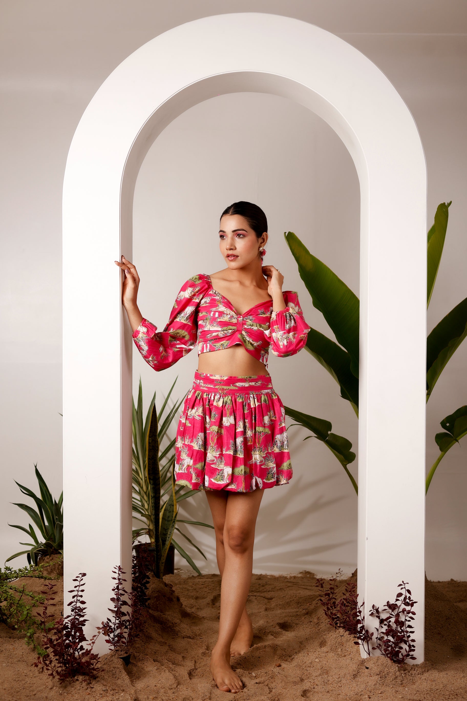 Skirt Neon Pink Crop Hot Pink Crop Top Balloon Skirt Co-Ord Set