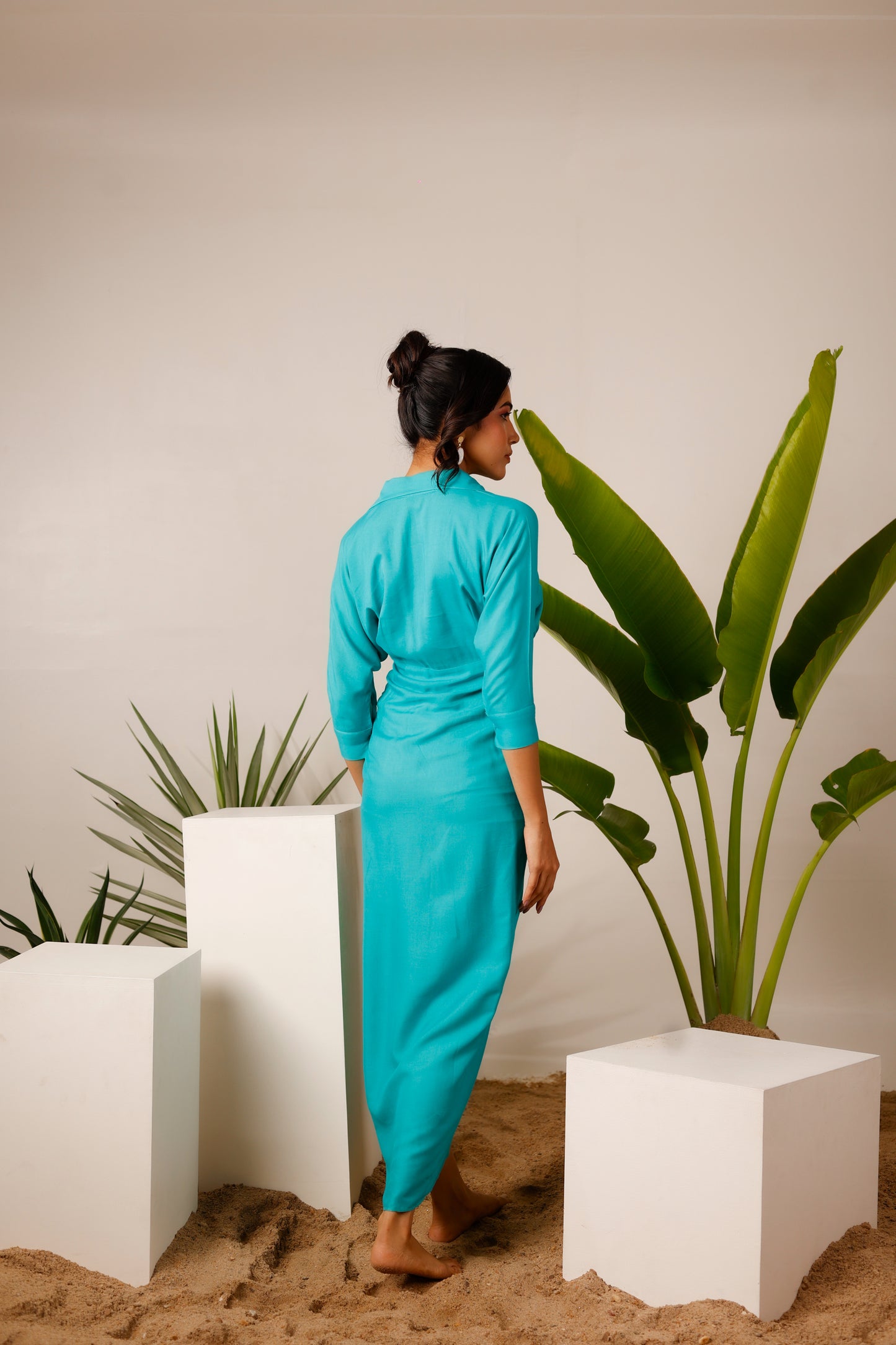 Shirt collar drape maxi dress