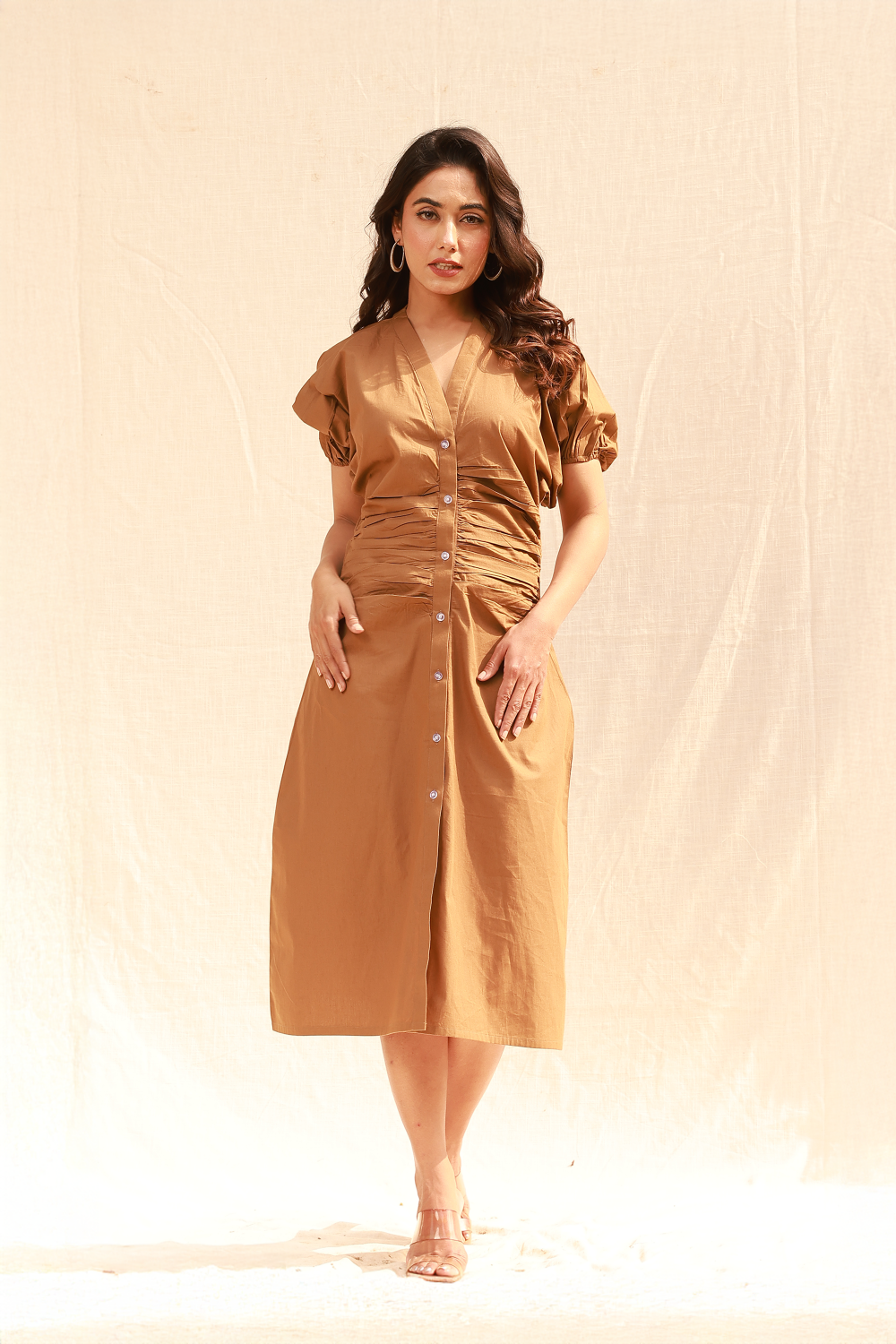 Buy Trending Shirt style midi dress in brown poplin Moonstruck Buy Trending Shirt style midi dress in brown poplin Moonstruck