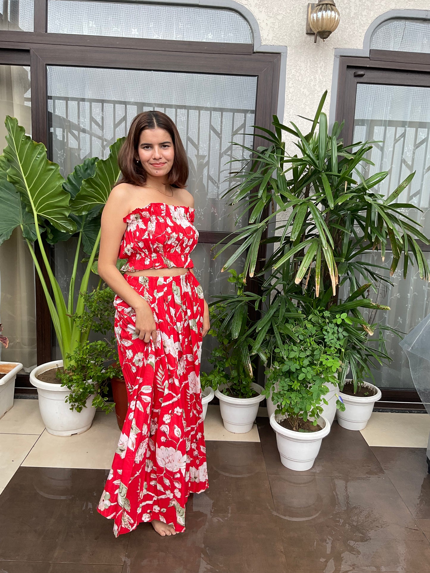 Electric Red Tube Top with Maxi Skirt Set