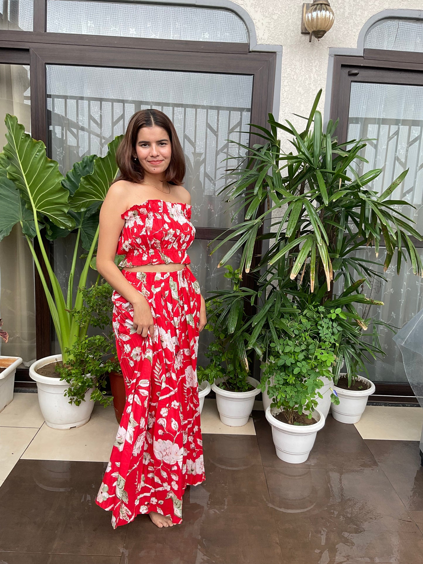 Electric Red Tube Top with Maxi Skirt Set Moonstruck
