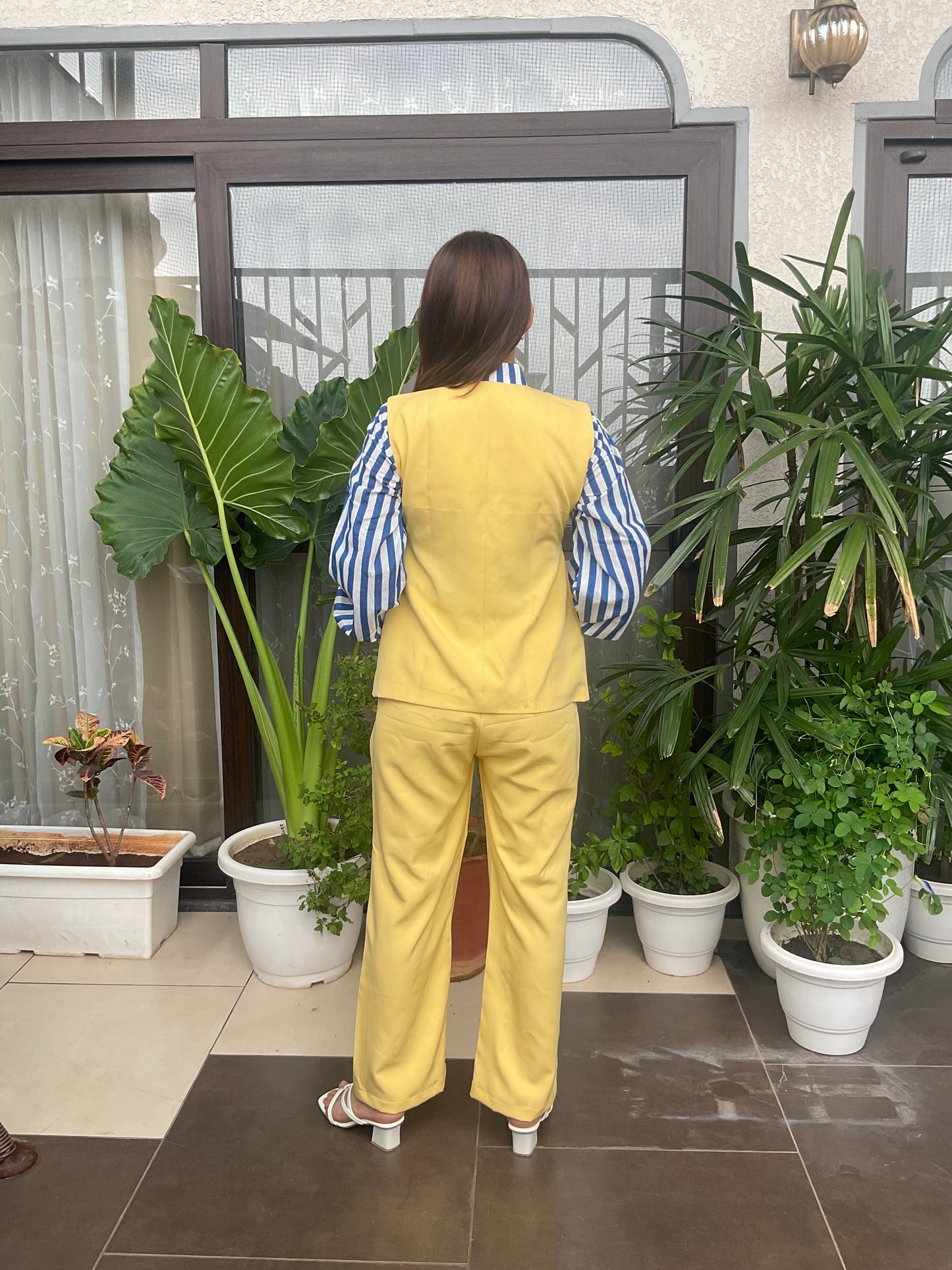 Contrast Blue Stripped Shirt with Yellow Co-ord Set Moonstruck