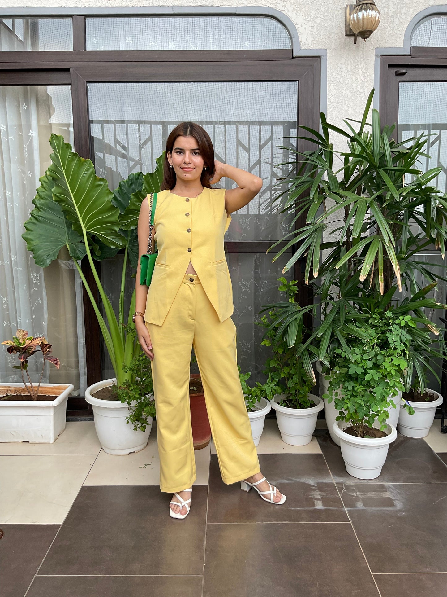 Soft Yellow Waist-coat Pant Co-ord Set Moonstruck