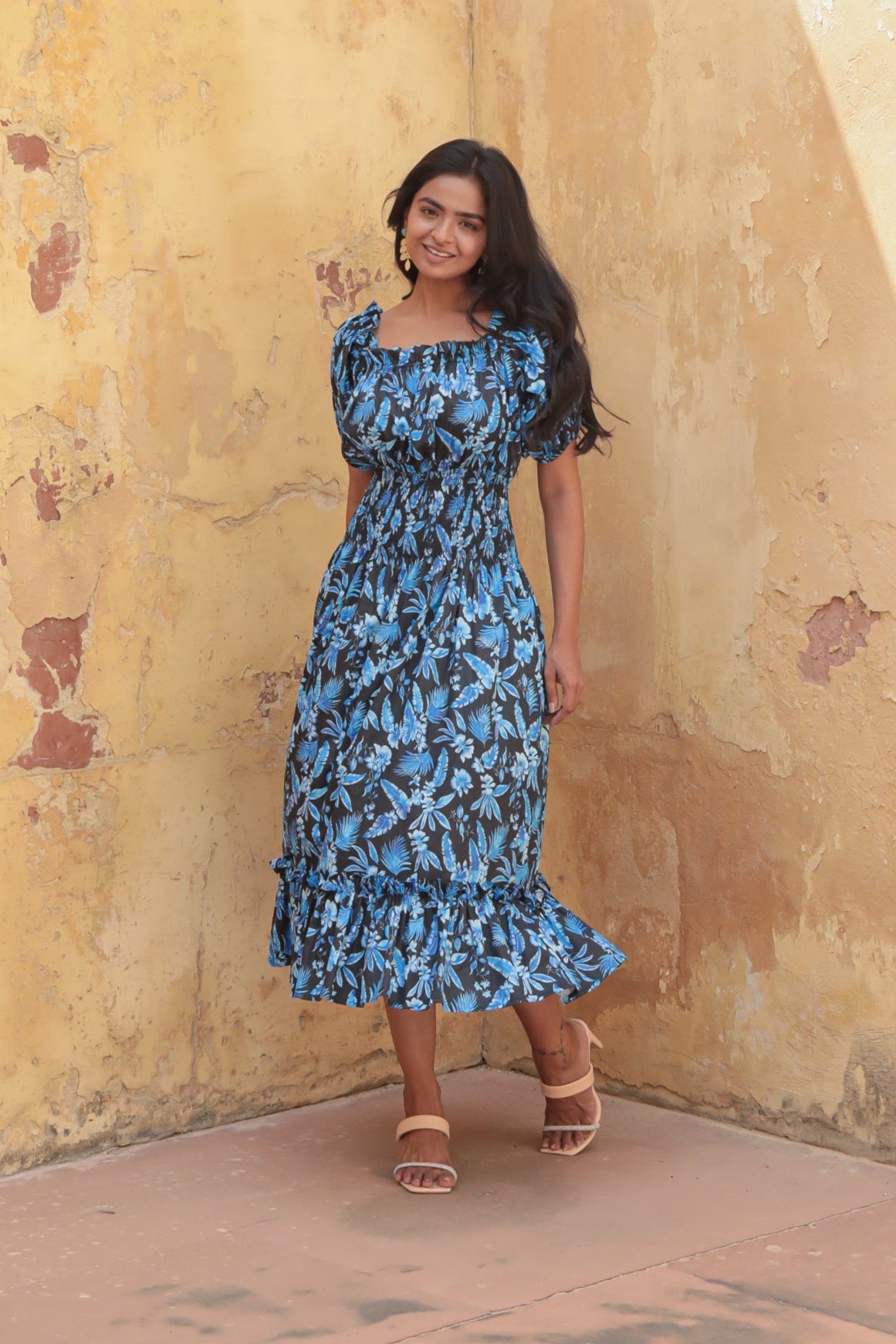 navy blue midi dress