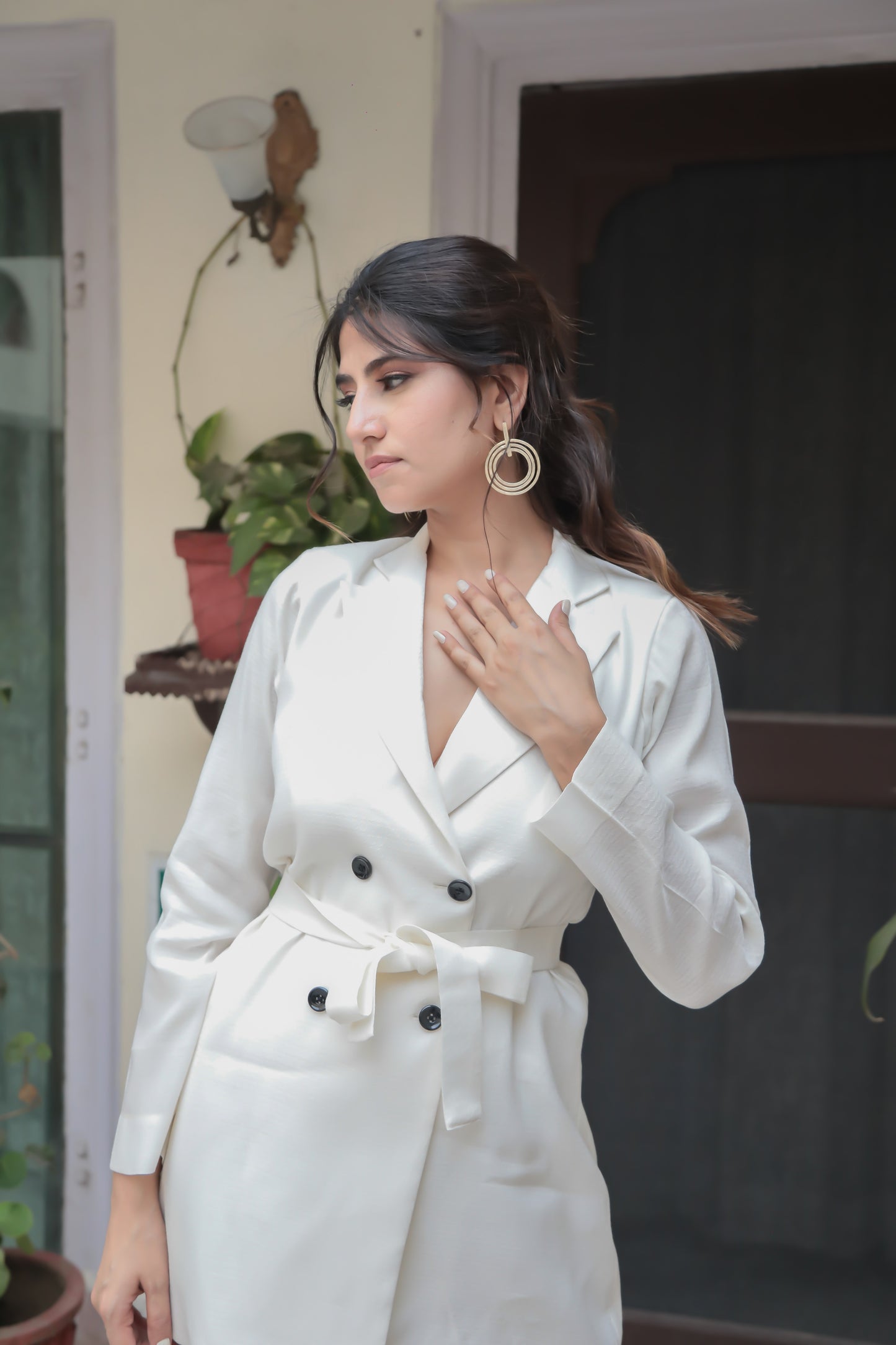 Double Breasted White Blazer & Pants Co-Ord Set