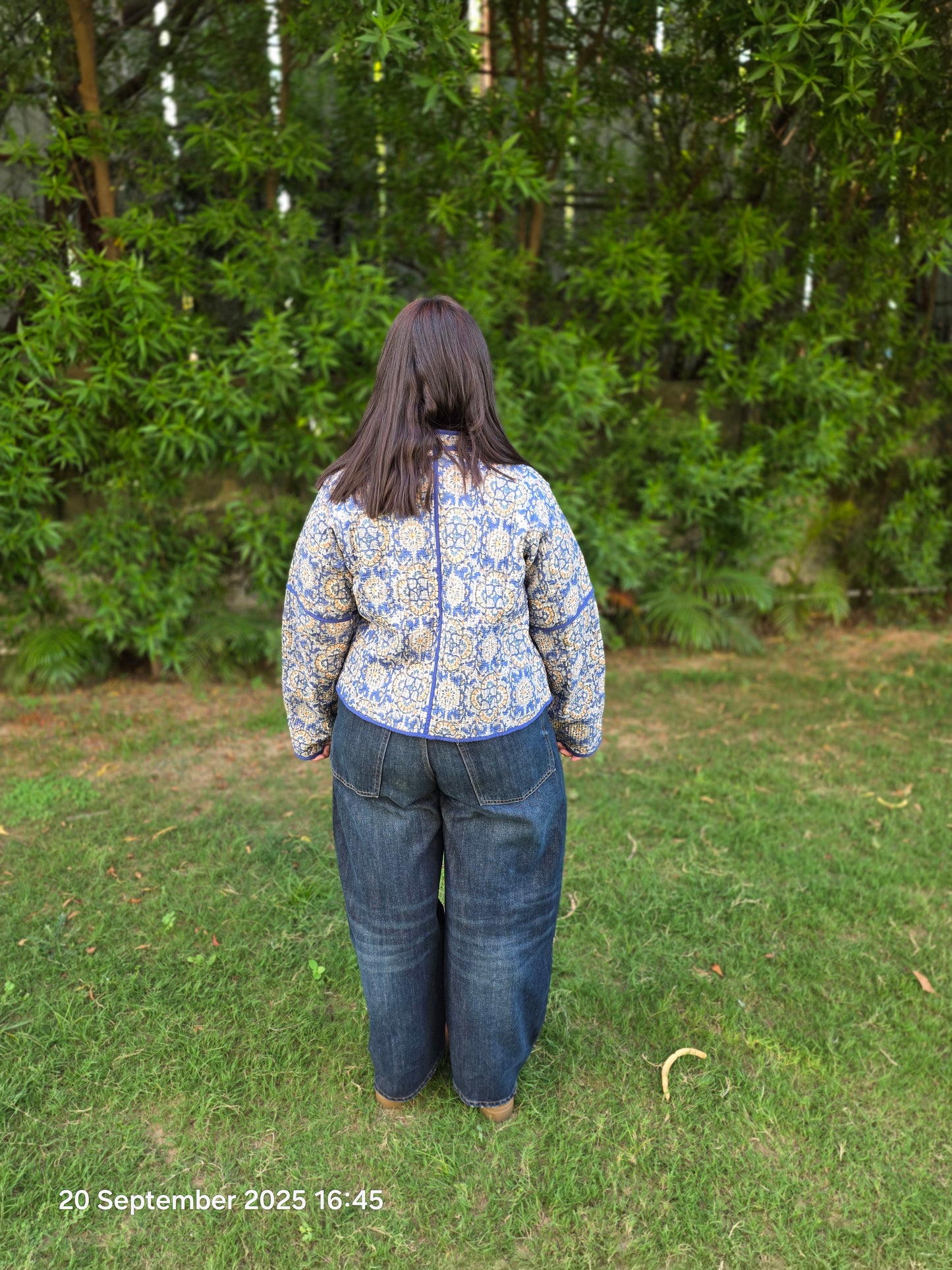 Patch pocket blue quilted jacket