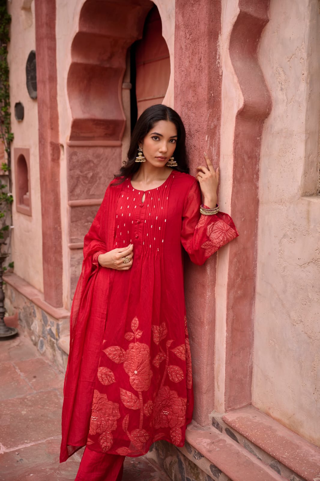 Red Hot long Kurta with Pants Set