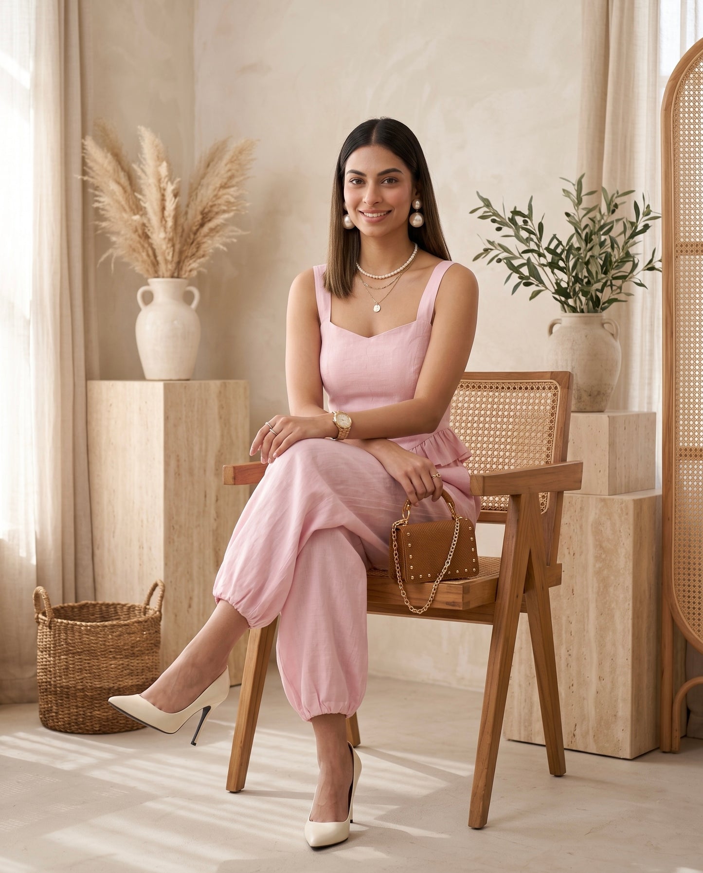 Pink cotton linen co-ord set Moonstruck
