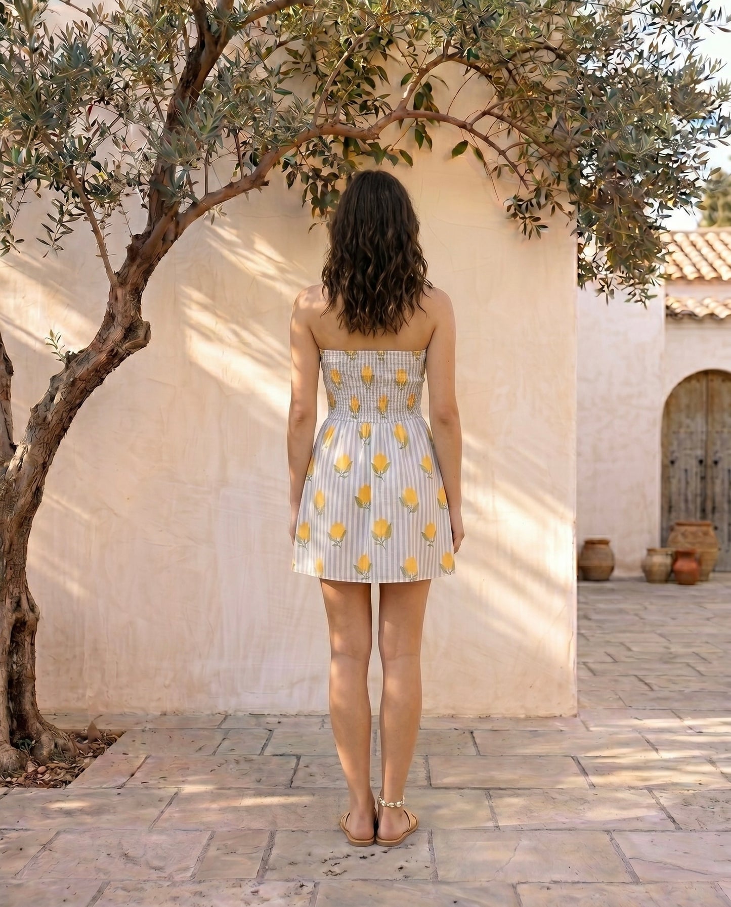Lemon Breeze Strapless Mini Dress
