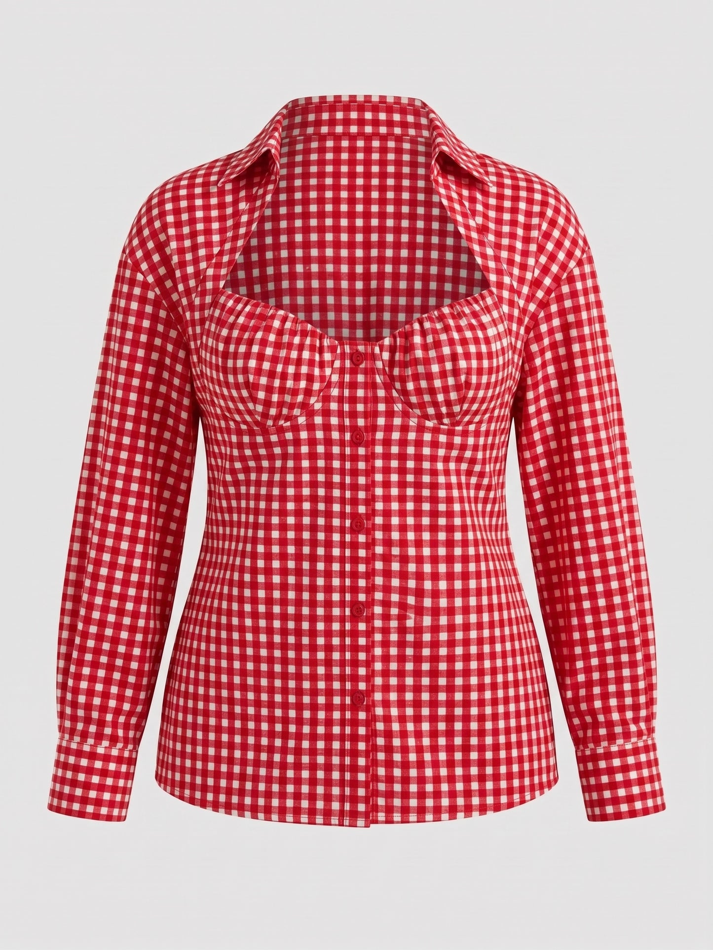 Red Gingham Front Button Collor Shirt Moonstruck