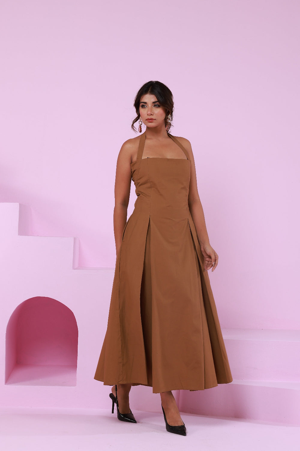 Halter Neck Brown Maxi Dress Moonstruck Halter Neck Brown Maxi Dress Moonstruck