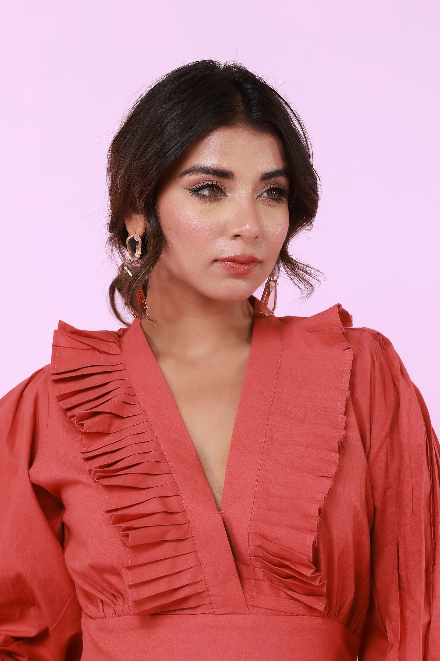 Full sleeve maxi dress with pleated ruffle hem