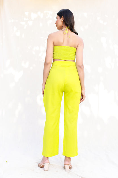 Neon halter neck top with straight pants set