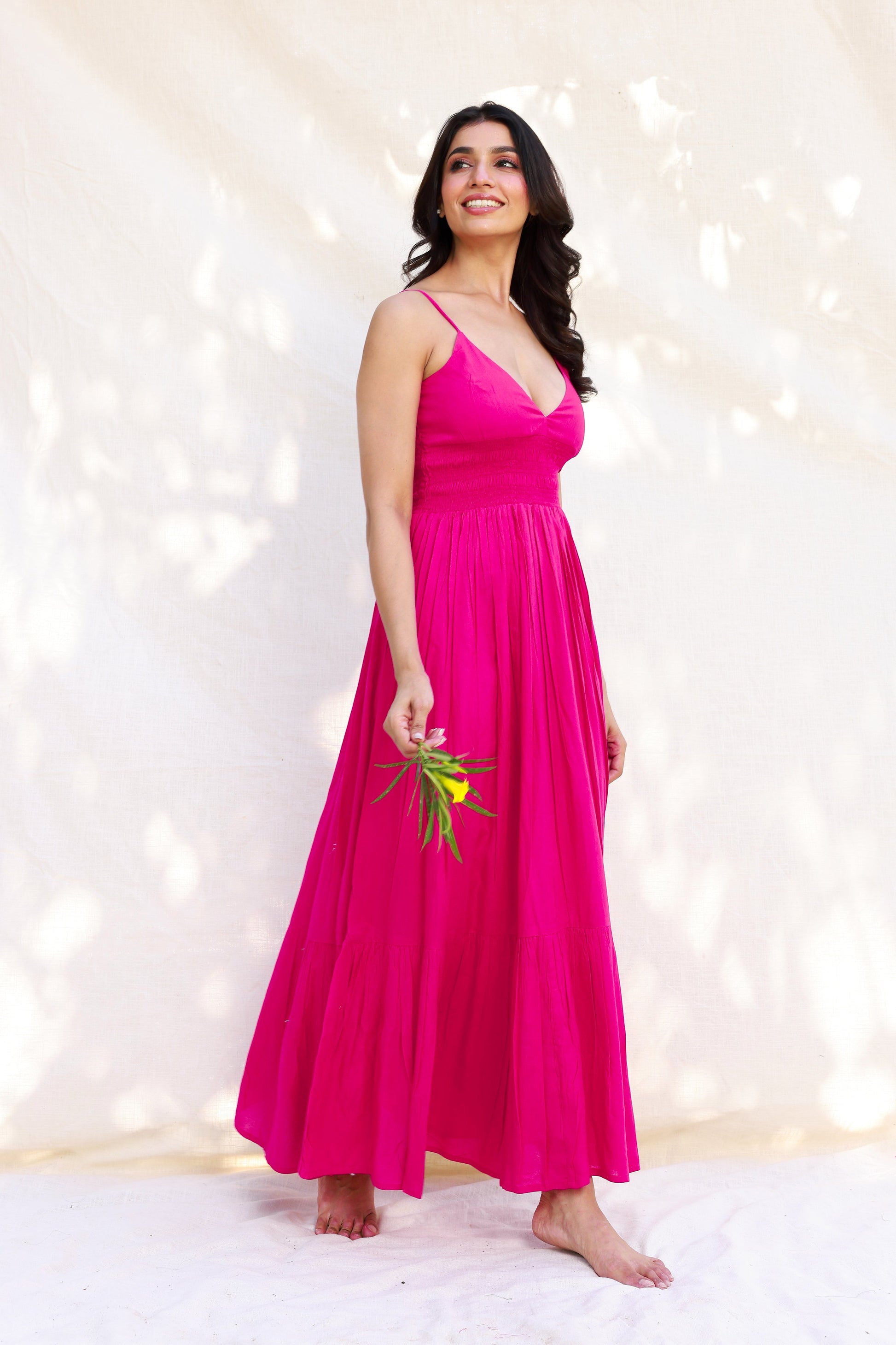 pink strappy maxi dress Pink Lace Trim Woven Strappy Maxi Dress