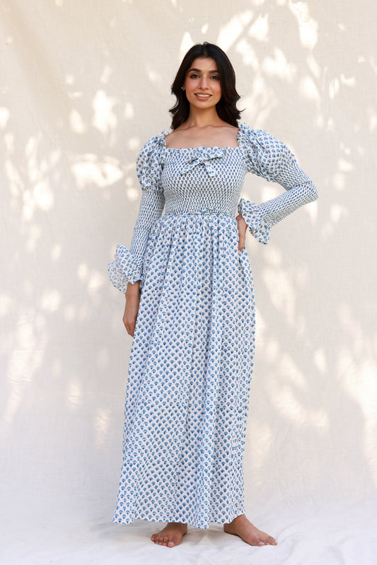 Full Sleeve Maxi Dress with Ruffle Square Neck Design