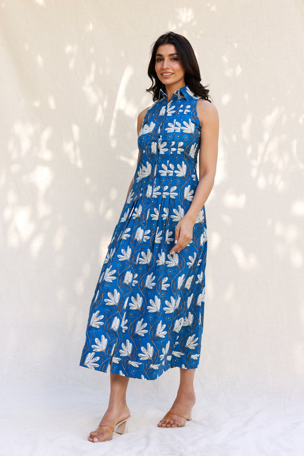 Abstrack Floral Print Blue Shirt Style Midi Dress Moonstruck abstrack-floral-print-blue-shirt-style-midi-dress-moonstruck