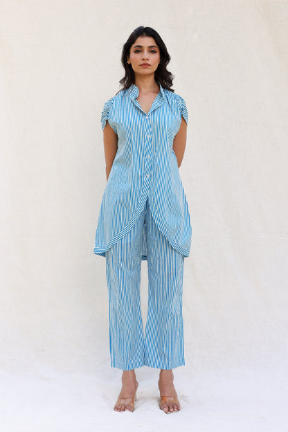 Blue stripped hi-low shirt with pants