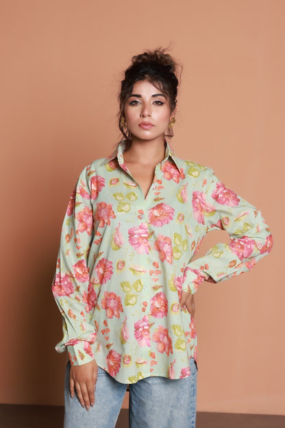 Floral printed oversized shirt