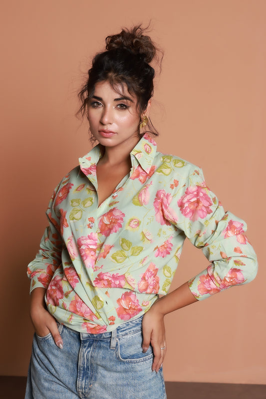 Floral printed oversized shirt