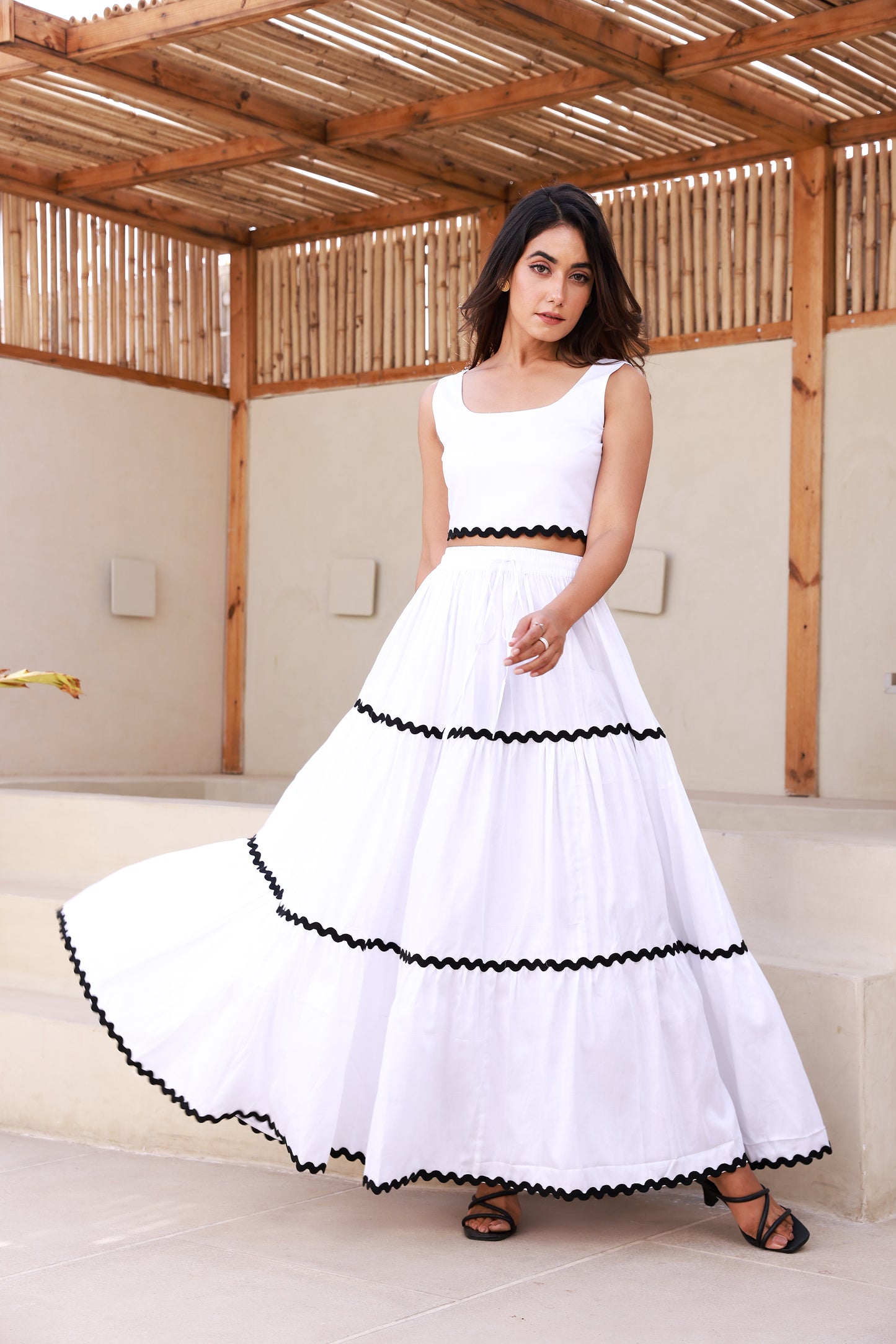 Sleeveless Bustier Co-ord Set with White Maxi Skirt