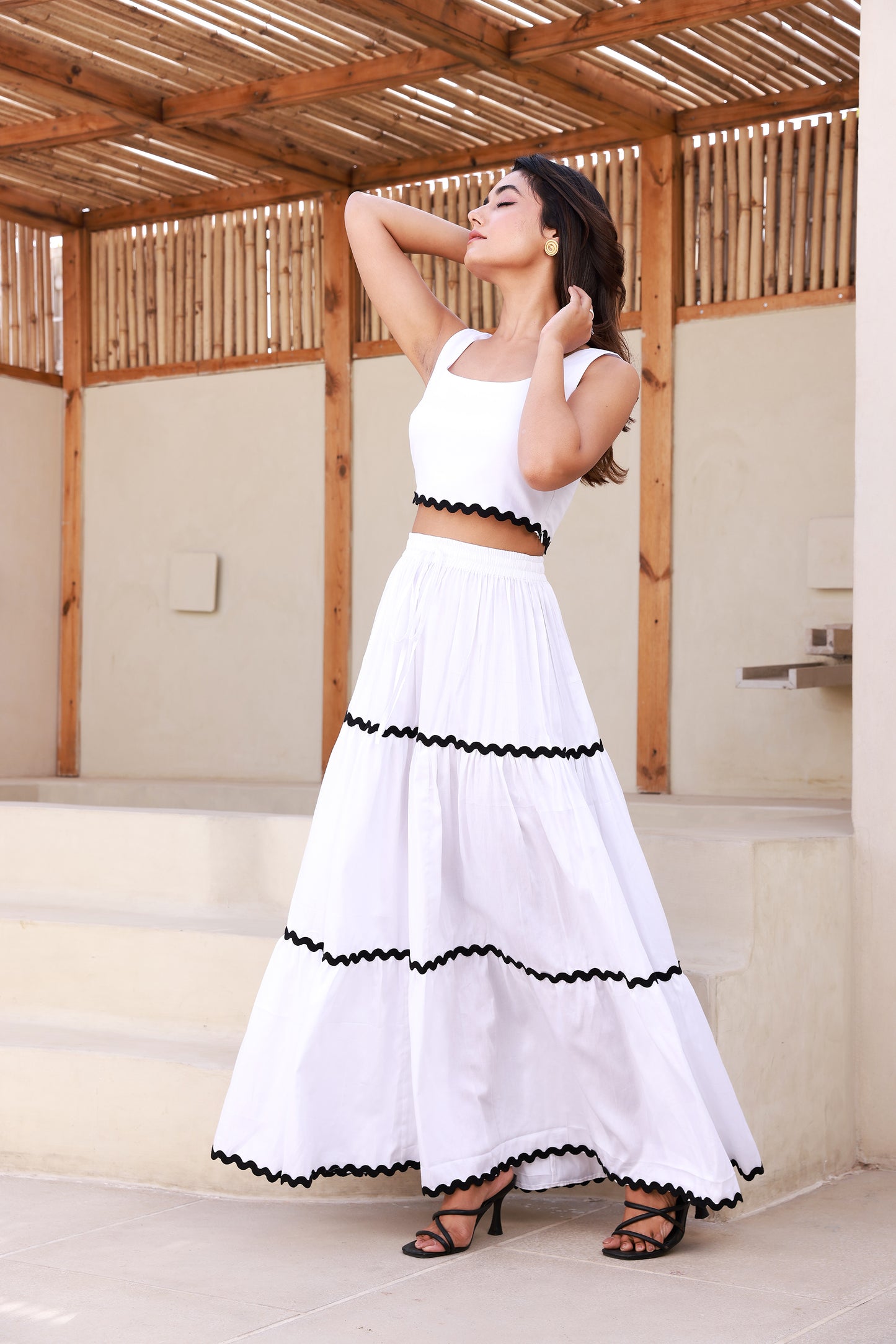 Sleeveless Bustier Co-ord Set with White Maxi Skirt