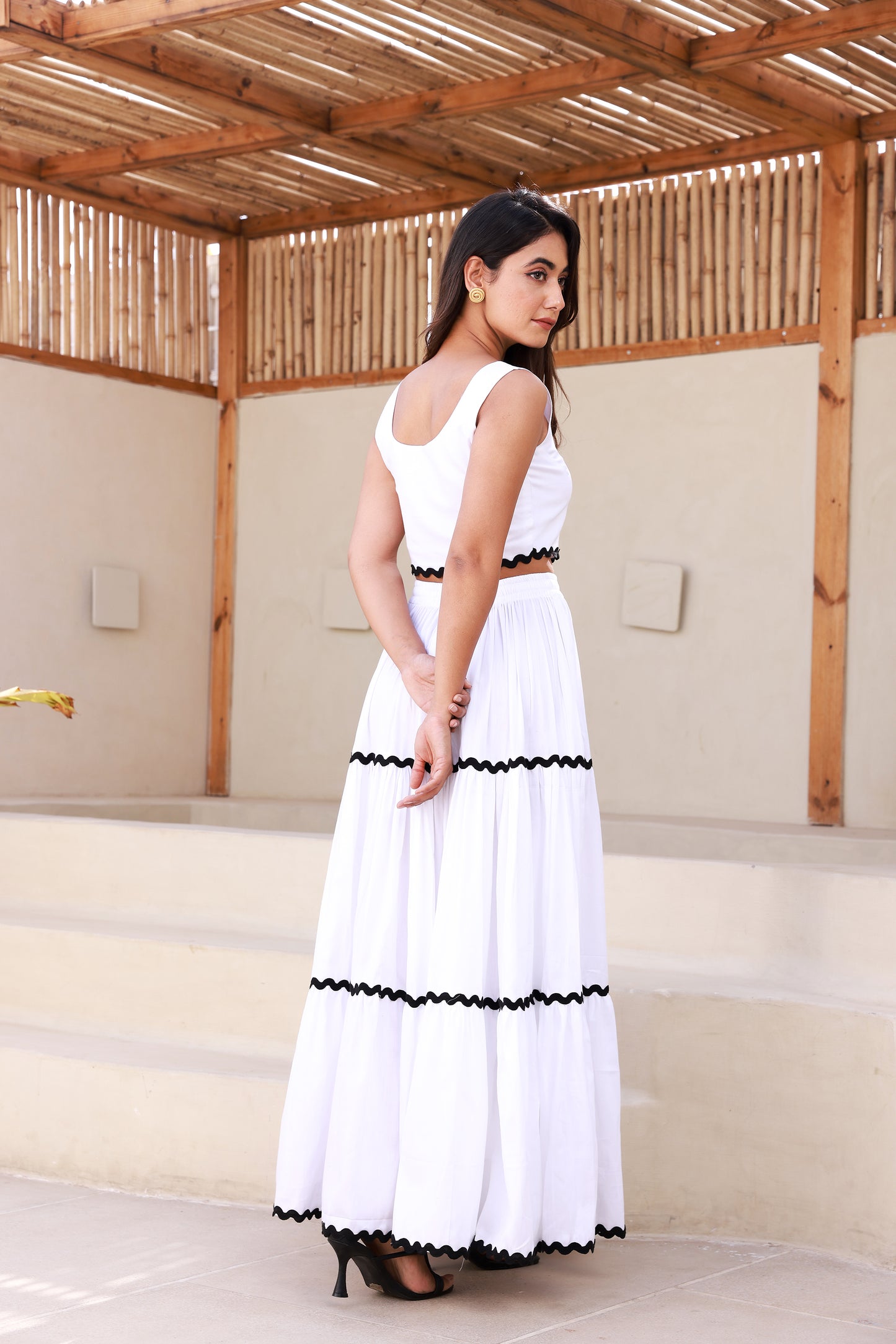 Sleeveless Bustier Co-ord Set with White Maxi Skirt