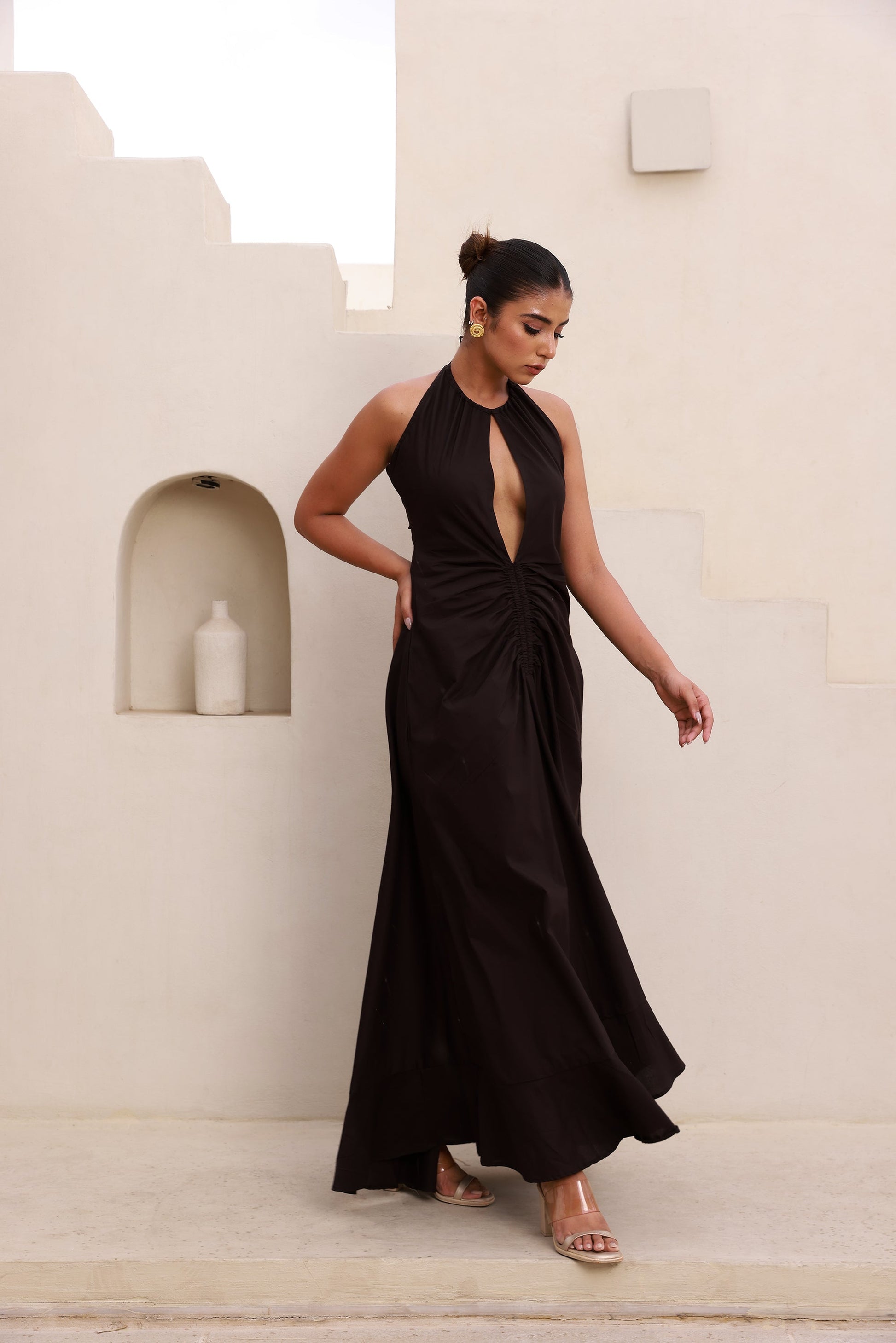 deep neck cut dress plunging v neck dress Deep V-Neck Red Prom Party GownsFloral Lace Appliques Split Front Party Dress