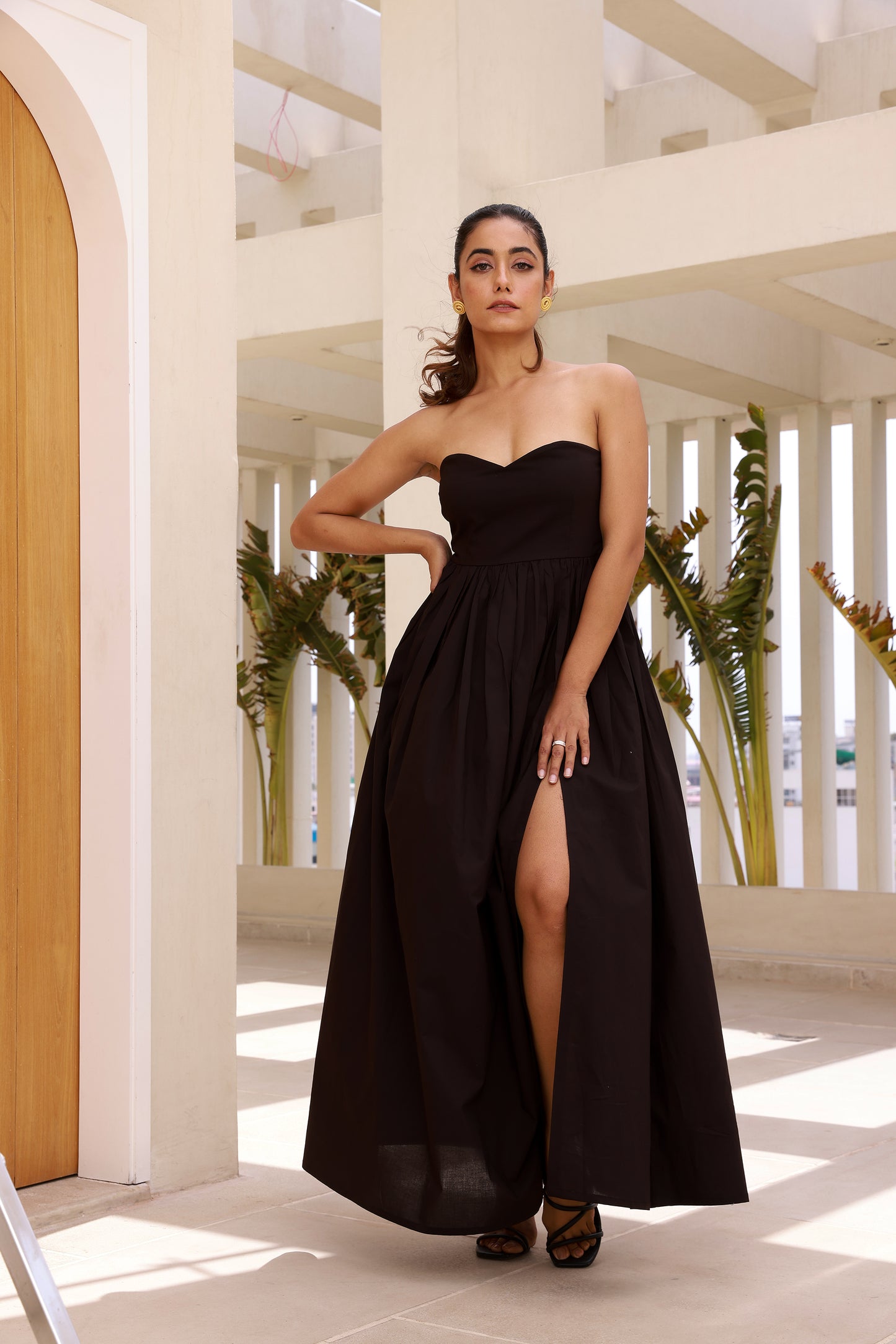 Dark Black Color Tube Maxi with Slit