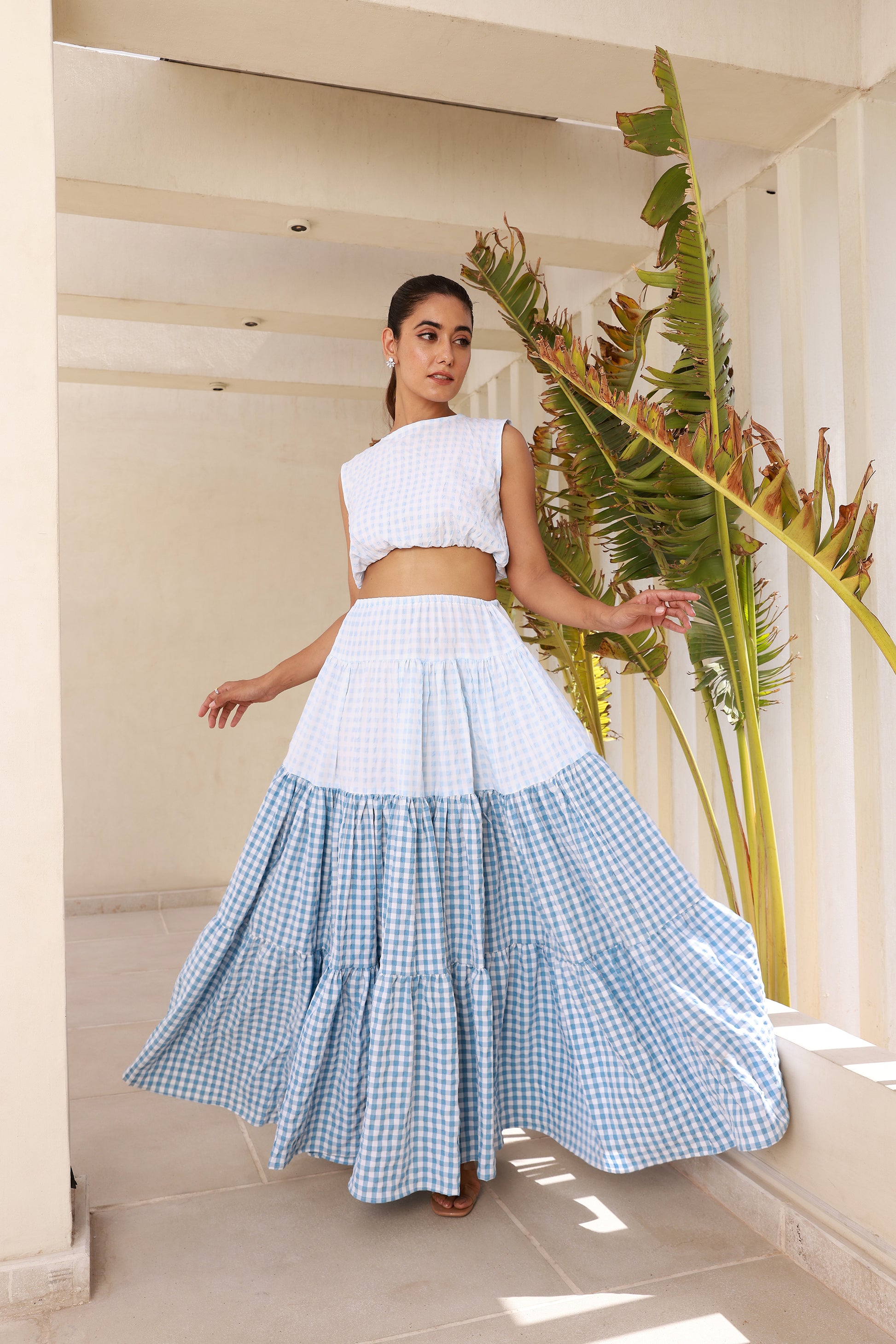 Buy Shaded Blue Maxi Skirt and Crop Top Co-Ord Set – Moonstruck