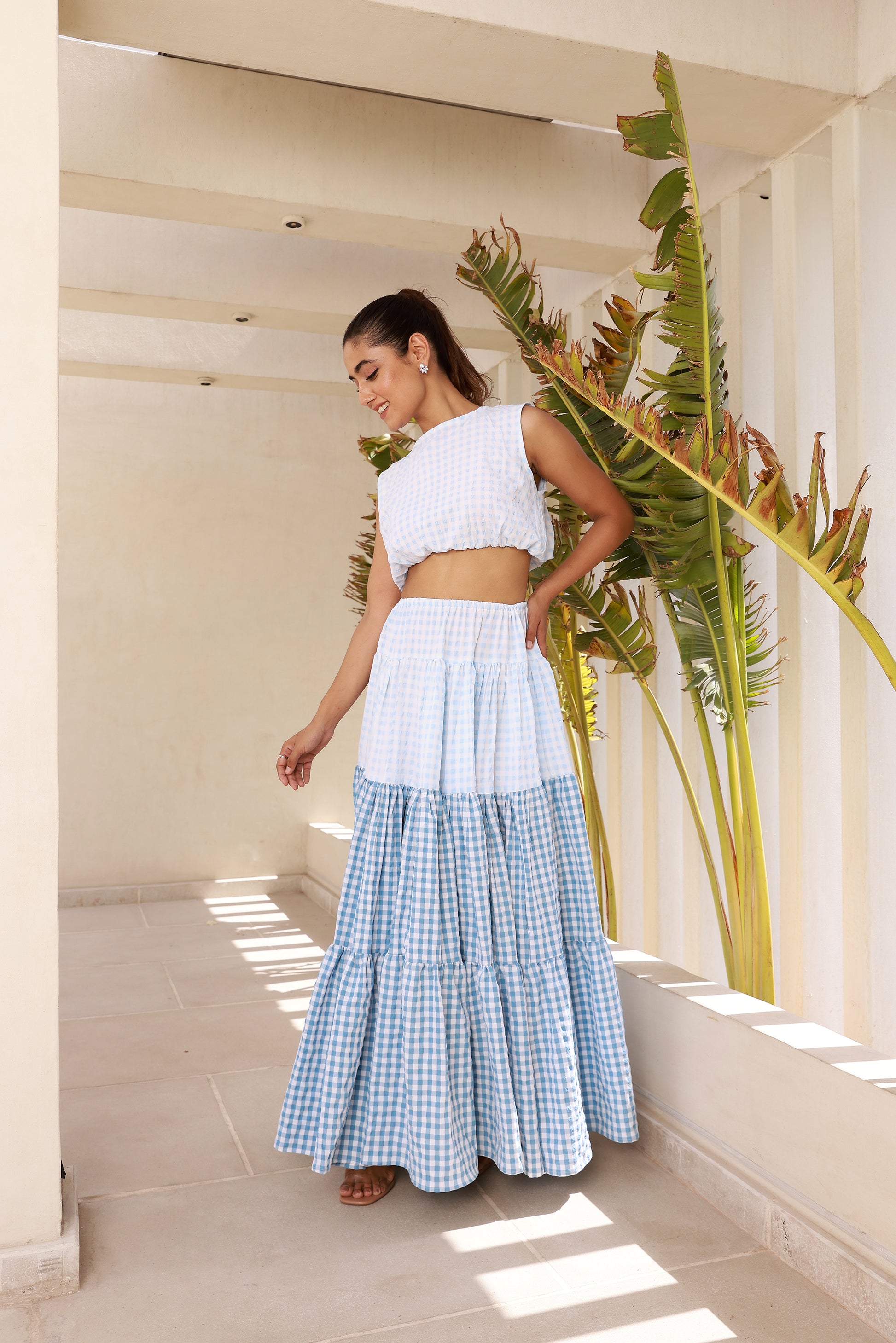 Buy Shaded Blue Maxi Skirt and Crop Top Co-Ord Set – Moonstruck