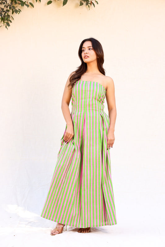 Contrast stripped tube maxi dress