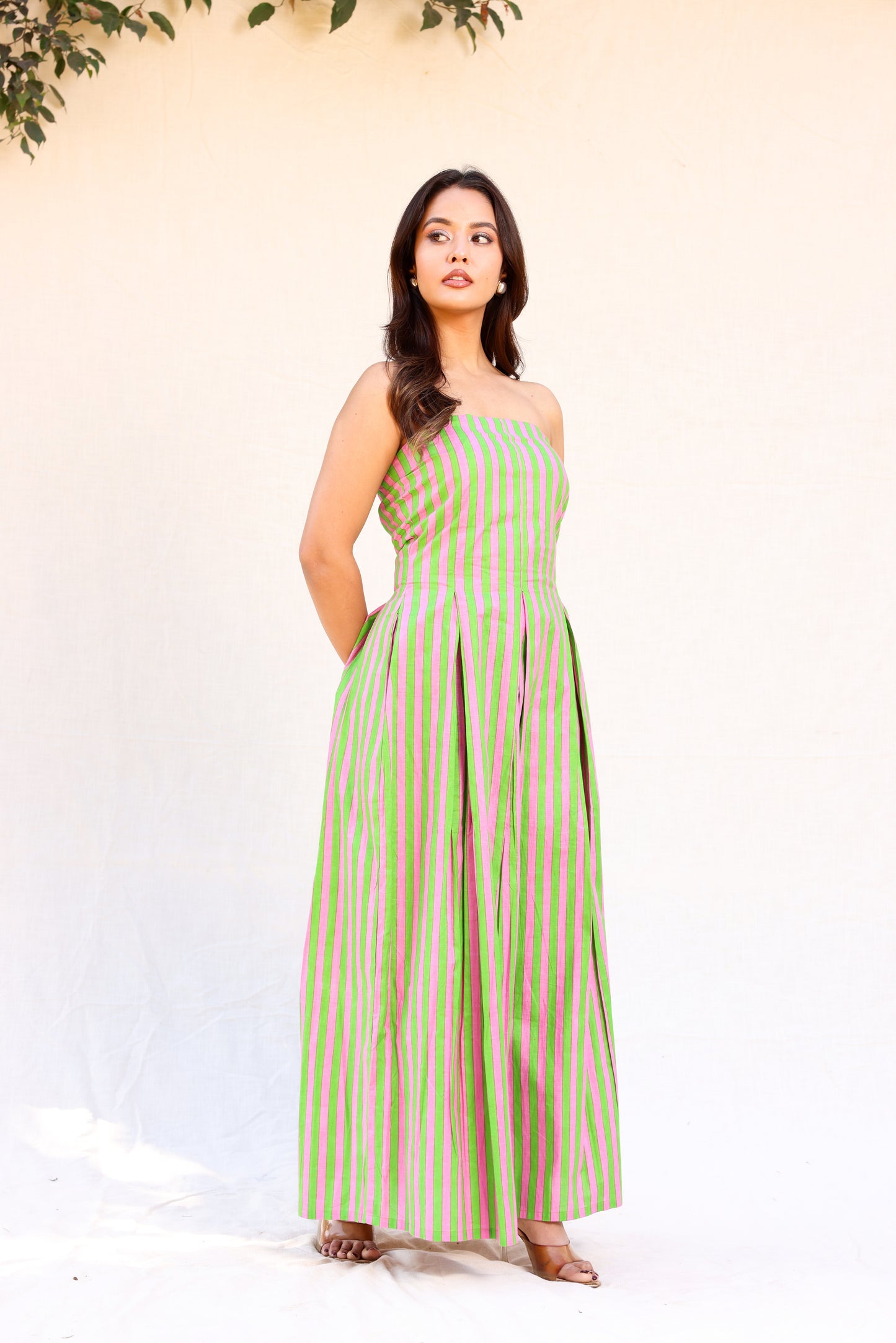 Contrast stripped tube maxi dress