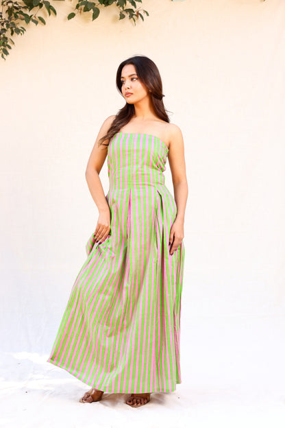 Contrast stripped tube maxi dress