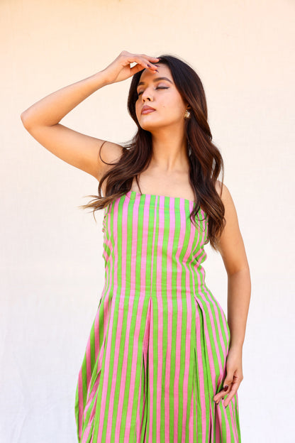 Contrast stripped tube maxi dress