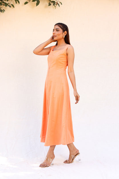 Dull orange sleeveless midi dress