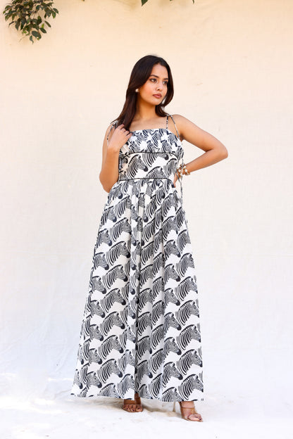 Zebra print strappy maxi dress