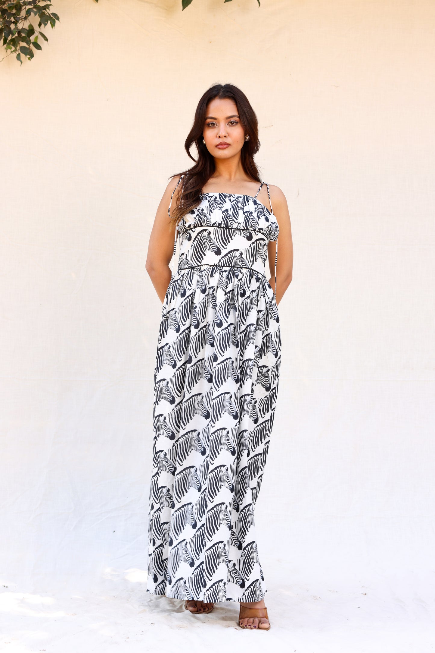 Zebra print strappy maxi dress