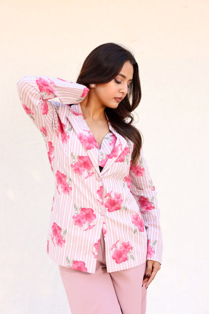 Drawstring pants with bustier & blazer