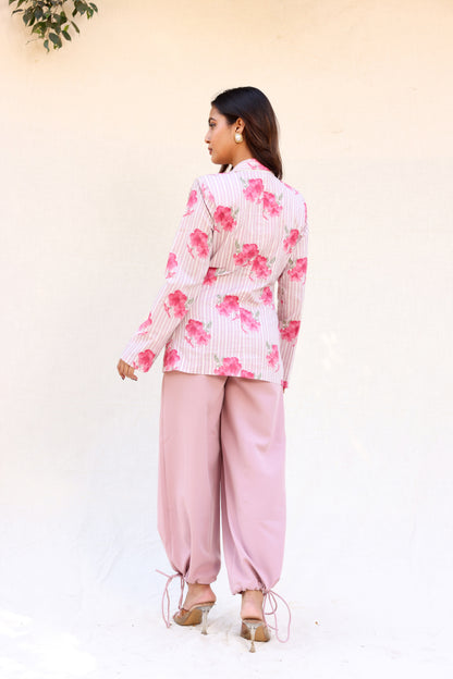 Drawstring pants with bustier & blazer