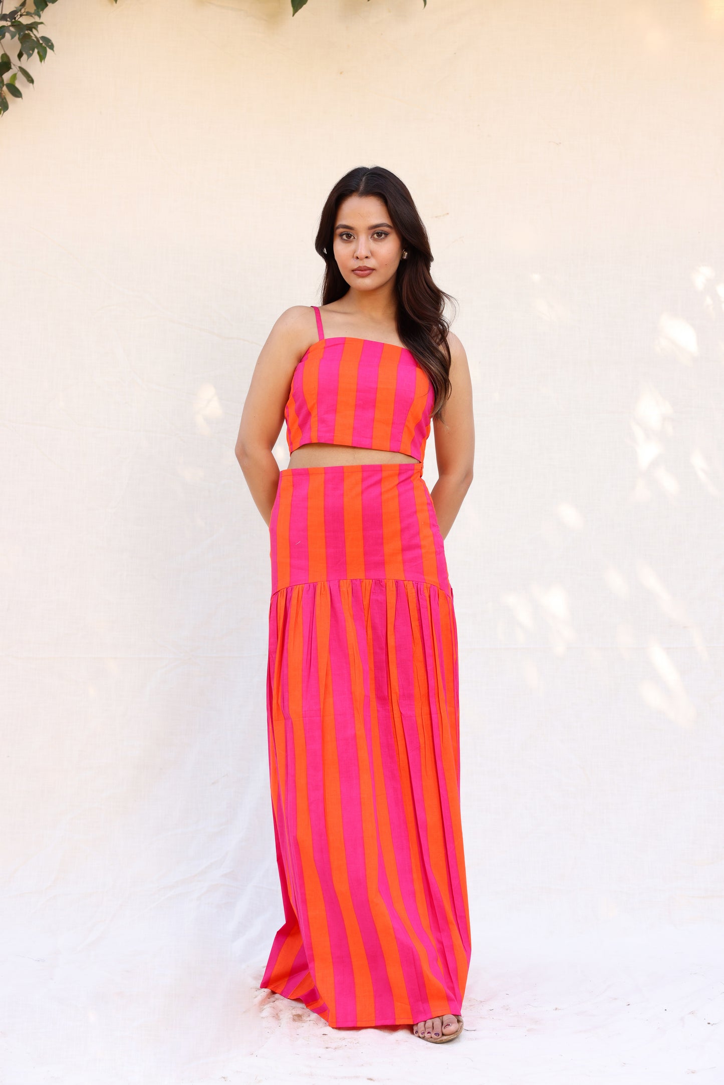 Thick stripped crop top with skirt set