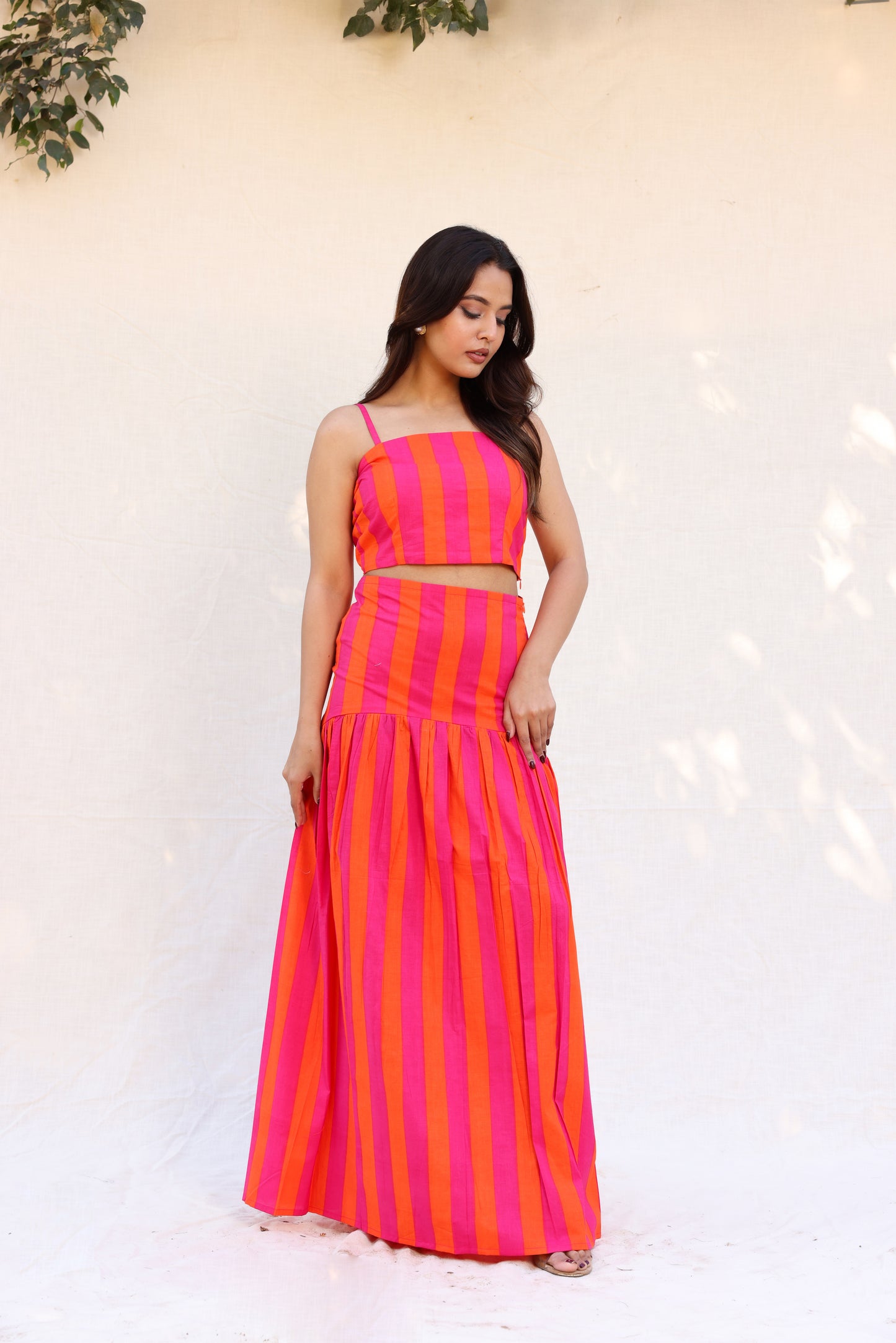 Thick stripped crop top with skirt set