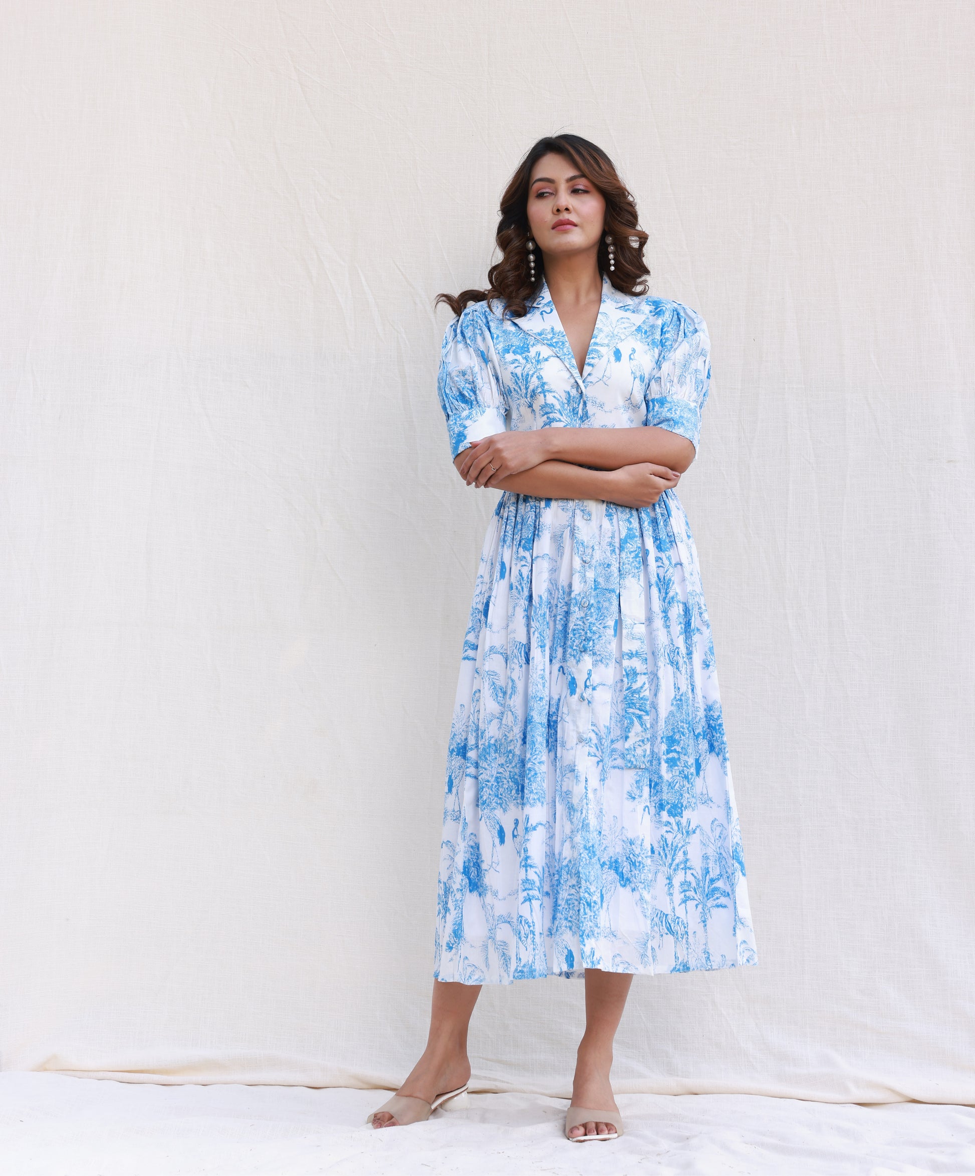 Buy trending Flamingo blue printed midi dress at reasonable price at moonstruck – Moonstruck