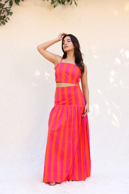 Thick stripped crop top with skirt set