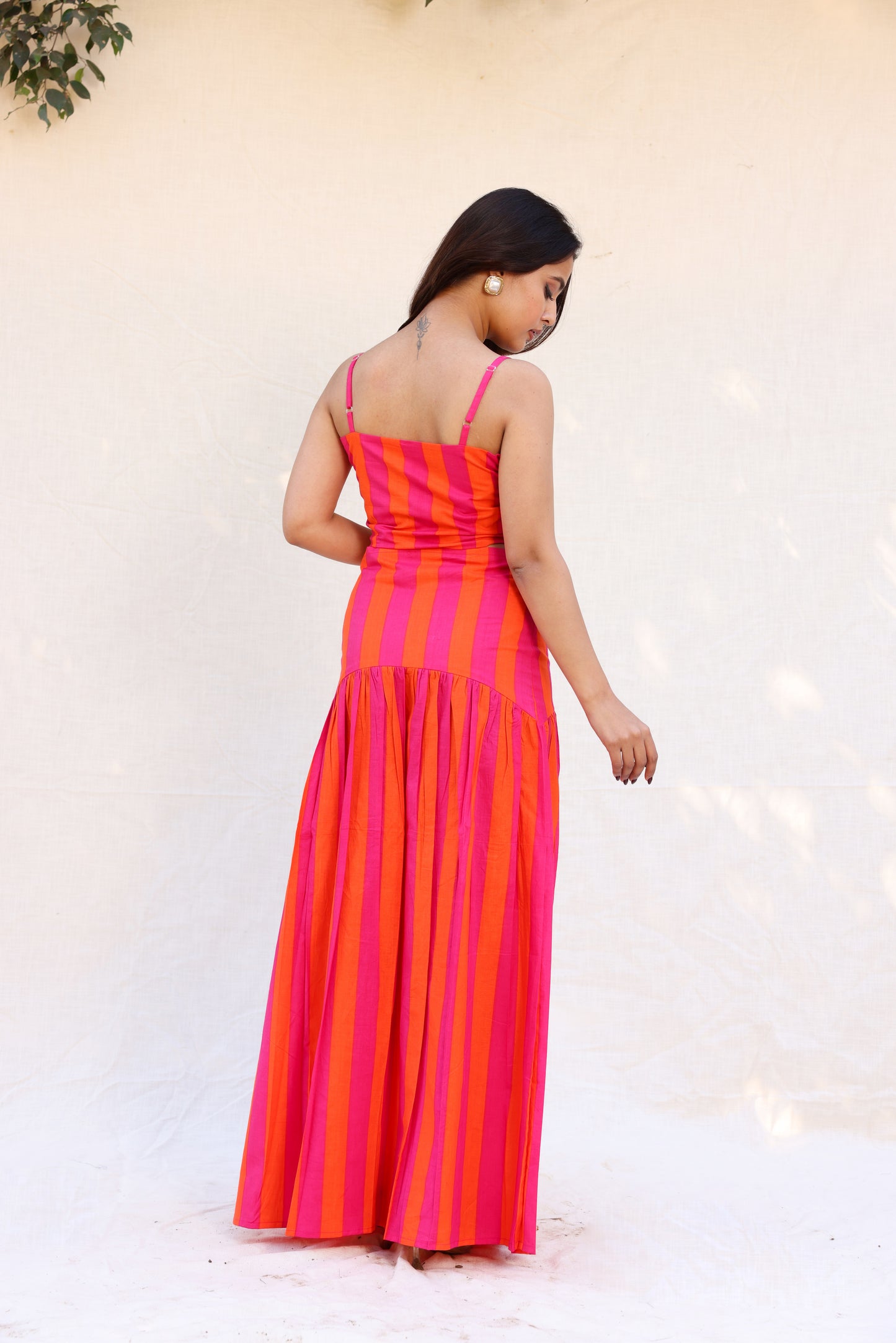 Thick stripped crop top with skirt set