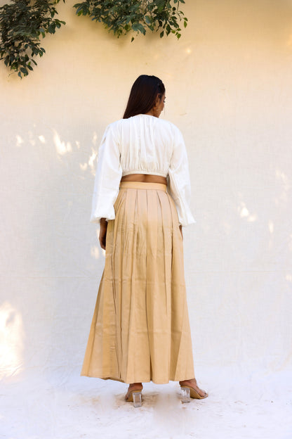 Off white top with beige skirt set